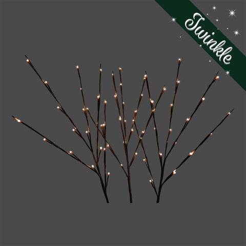 LED Warm White Twinkle Twig Light Stems, 60 Lights, 32" (Set of 3)