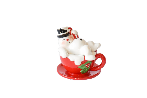 3.75"H Snowman on Mug Salt & Pepper Shaker Set (2 pc. set)