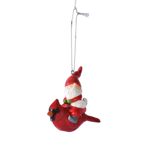 3"H Gnome on Cardinal Ornament