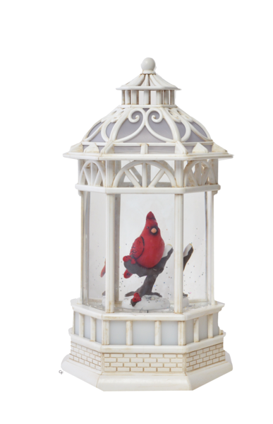 10.5"H LED Light Up Rotating Shimmer Cardinal Lantern