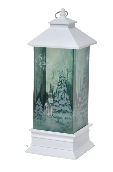 10.5"H LED Light Up Shimmer Winter Church Lantern - Peace on Earth