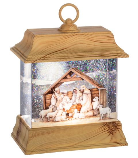 9"H LED Light Up Shimmer Nativity Lantern