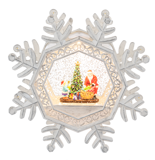 9.25" LED Light Up Shimmer Santa Scene Snowflake Snow Globe