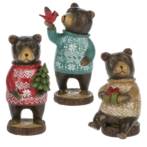 4.75" Carved Bear in Sweater Figurines