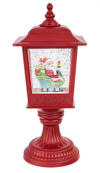 12"H LED Light Up Shimmer Santa in Sleigh Lantern