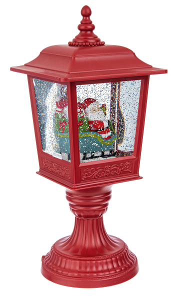 12"H LED Light Up Shimmer Santa in Sleigh Lantern