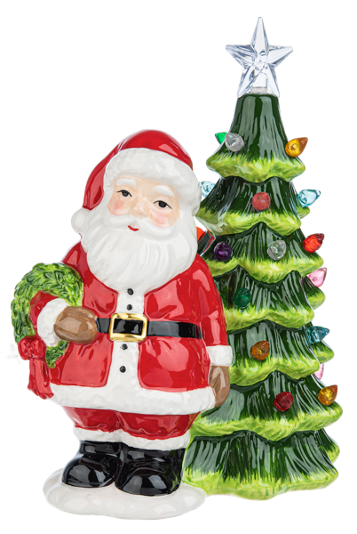 7.75"H LED Light Up Shimmer Santa w/Tree Figurine