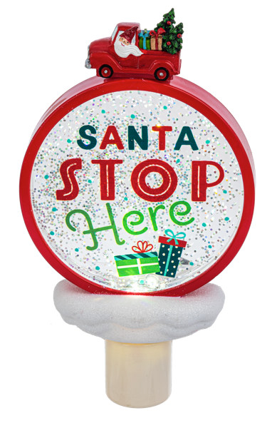 7.5" Santa Shimmer LED Disk Night Light - Santa Stop Here