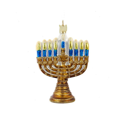 4.5" Noble Gems Glass Gold Menorah Ornament