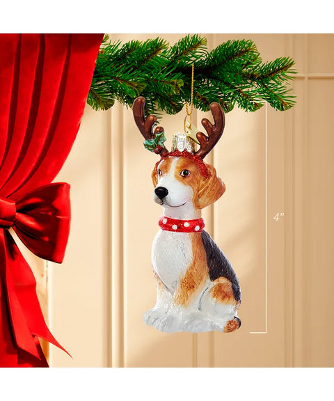 Noble Gems™ Beagle With Antlers Glass Ornament