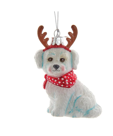 Noble Gems™ Bichon Frise With Antlers Glass Ornament