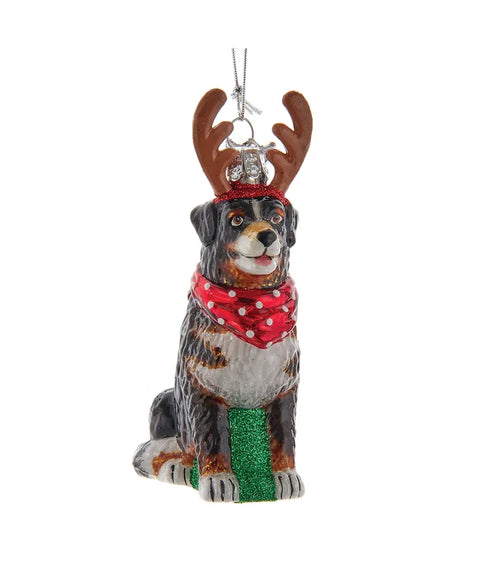 Noble Gems™ Bernese Mountain Dog With Antlers Glass Ornament