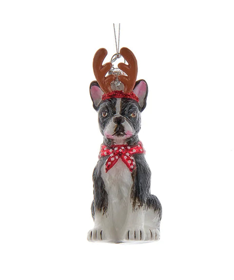 Noble Gems™ Boston Terrier With Antlers Glass Ornament