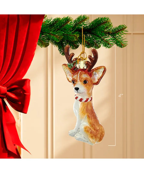 Noble Gems™ Chihuahua With Antlers Glass Ornament