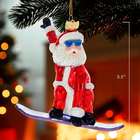 Noble Gems™ Snowboard Santa Glass Ornament