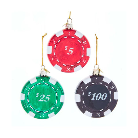 Noble Gems™ Casino Chips Glass Ornaments, 3.25" (Set of 3)