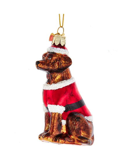 Noble Gems™ Glass Brown Labrador Retriever With Santa Suit Ornament