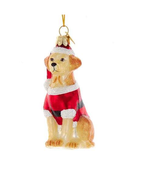 Noble Gems™ Glass Yellow Labrador Retriever With Santa Suit Ornament