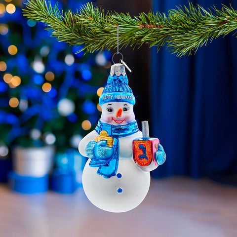 Noble Gems™ Glass Hanukkah Snowman Ornament, 4.25"