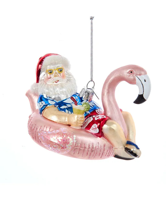 Noble Gems™ Glass Santa In Flamingo Pool Float Ornament - Kurt Adler ...