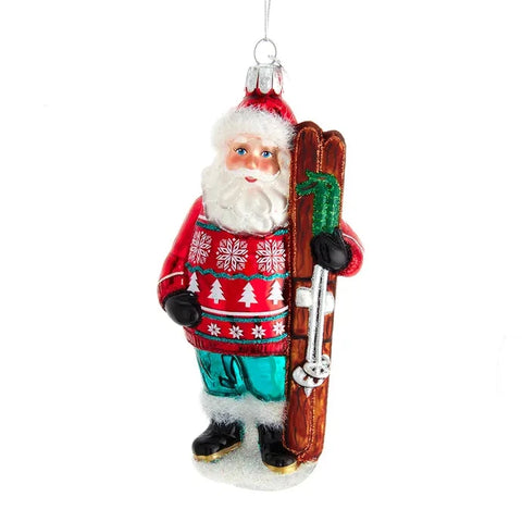 Noble Gems™ Glass Santa With Skis Ornament