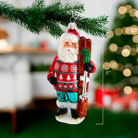 Noble Gems™ Glass Santa With Skis Ornament