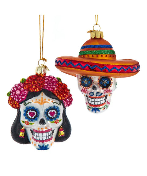 Noble Gems™ Glass Day Of The Dead Sugar Skull Ornaments, 4.25“ (2-Piece Set)