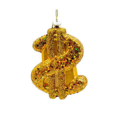 Noble Gems™ Glass Gold Dollar Sign Ornament, 4.75"
