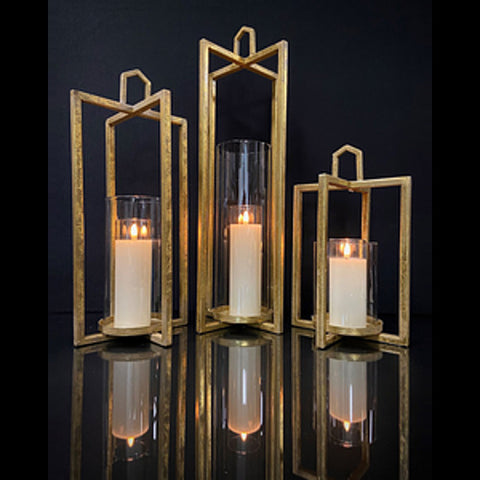 Madison Open Concept Matte Gold Lanterns, 11" - 18.5" (Set of 3)