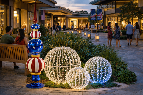 Patriotic decor in the park featuring fiberglass tower.