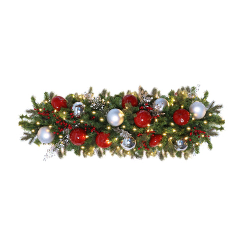 Garland, Pre-Decorated Indoor: Mixed Pine PVC/PE Greenery, LED Warm White, 9-foot section