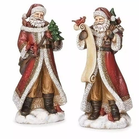 Santa w/ Cardinals Resin Figurine, 10" (2 styles - sold individually)