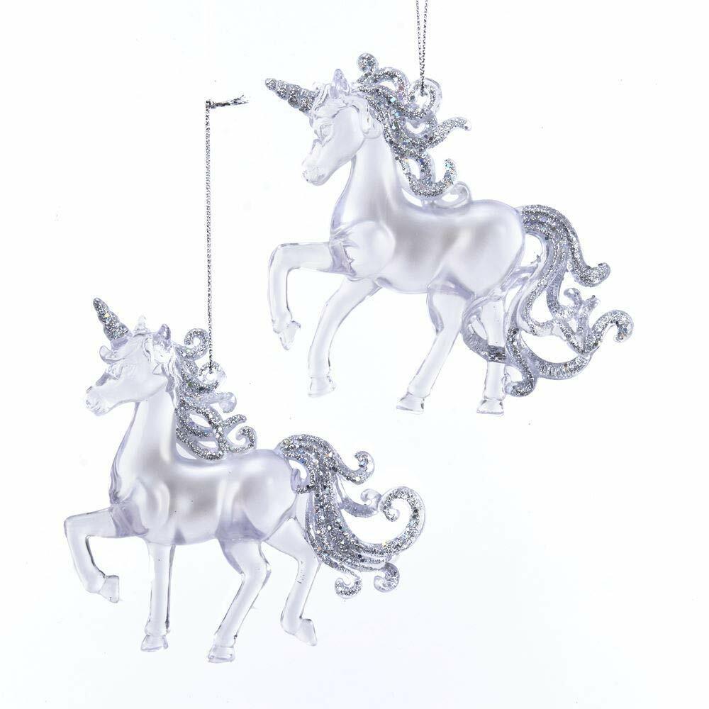 4" Plastic Frosted Silver Glittered Unicorn Ornament