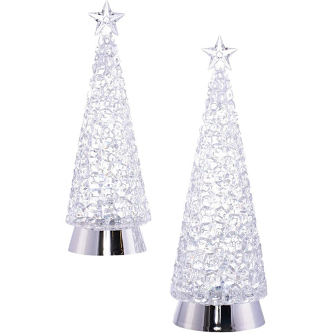 LED Cube Swirl Christmas Tree Tabletop Decoration, 12-14" (Set of 2)