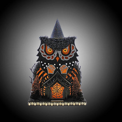 12" Lighted Owlhouse In Orange And Black (2 Styles - Sold individually)