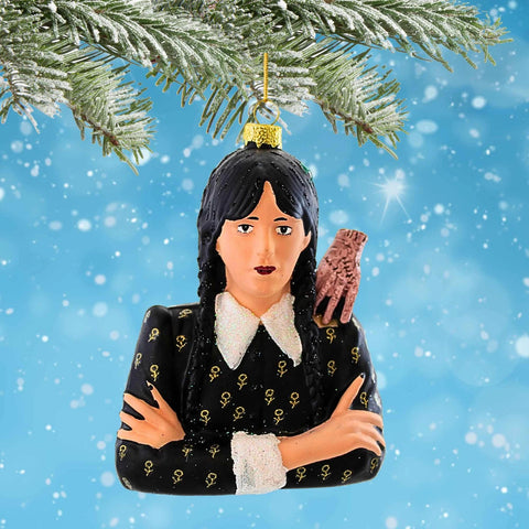 Glass Wednesday & Thing Ornament, 4.5"