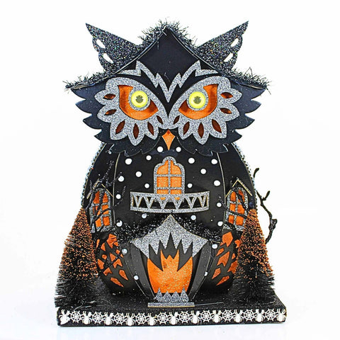 12" Lighted Owlhouse In Orange And Black (2 Styles - Sold individually)