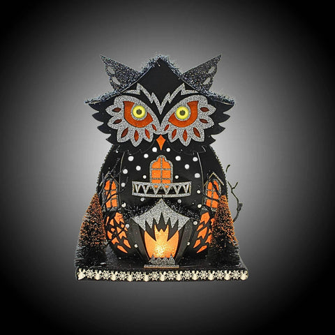12" Lighted Owlhouse In Orange And Black (2 Styles - Sold individually)