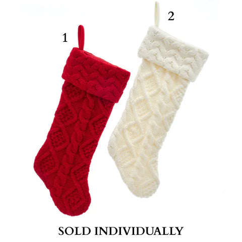 Red & Ivory Cable Knit Stockings (2 Styles – Sold individually)