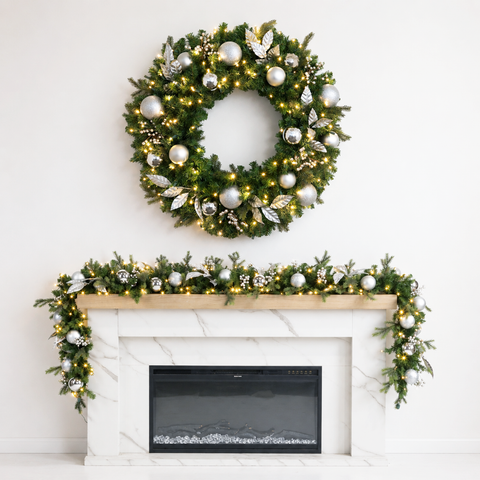 Pre-Decorated Mixed Pine Artificial Christmas Garland, LED Lit Warm White, (10"D / 14"D)