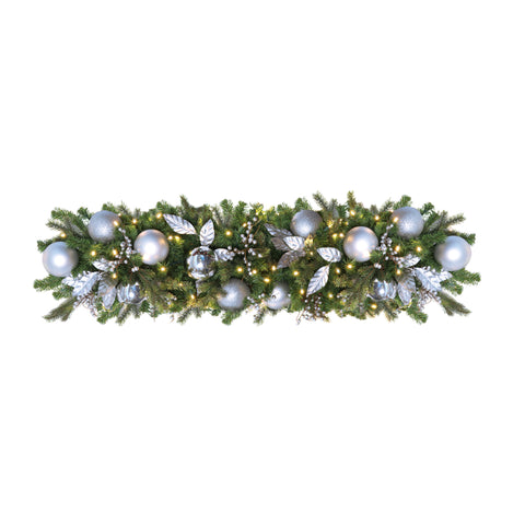 Garland, Pre-Decorated Indoor: Mixed Pine PVC/PE Greenery, LED Warm White, 9-foot section