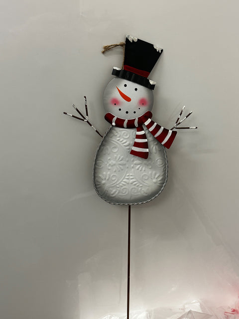 Christmas Metal Snowman 24" H stake