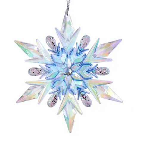 Lavender, Blue and Clear Iridescent Snowflake Ornaments (2 Styles – Sold individually)