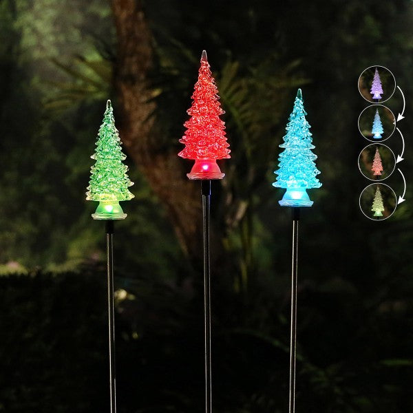 Solar Christmas Tree Garden Stake w/Color Changing LED Lights