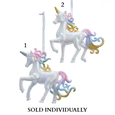 White Iridescent Unicorn Ornaments (2 Styles – Sold individually)