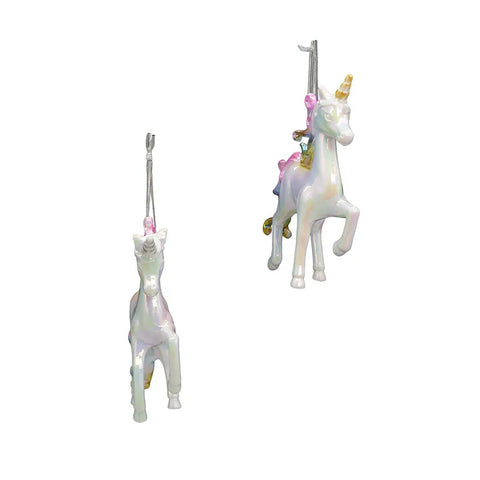 White Iridescent Unicorn Ornaments (2 Styles – Sold individually)