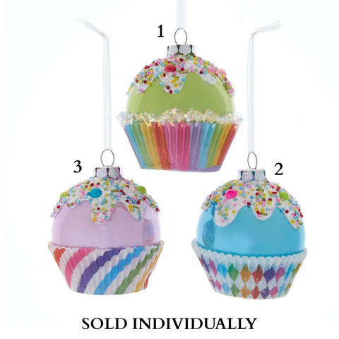 Glass Green, Pink and Blue Cupcake Ornaments (3 Styles – Sold individually)