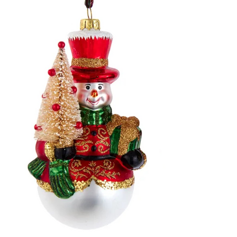 Glass Red & Green Plaid Snowman With Gift Ornaments (2 Styles – Sold individually)