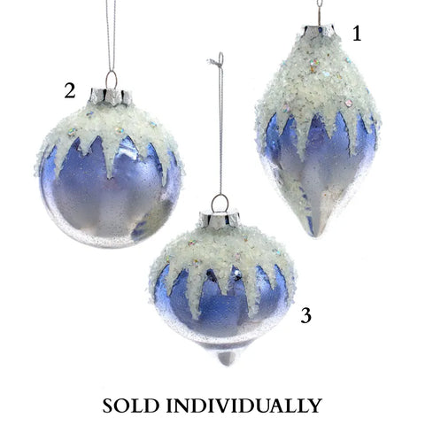 Glass Lavender, Blue and Silver Ball, Onion and Finial Ornaments (3 Styles – Sold individually)