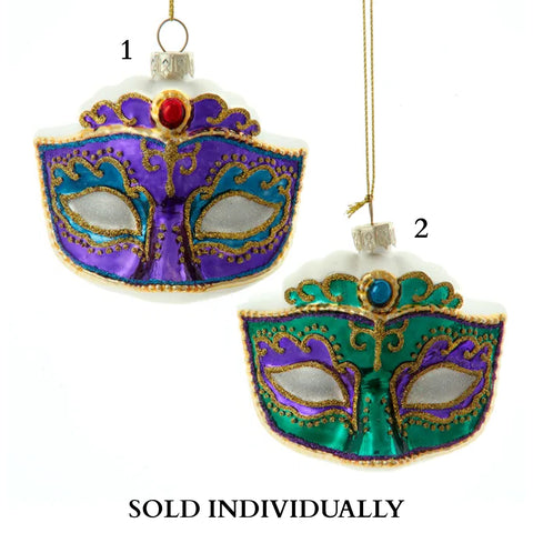 Glass Purple & Green Peacock Inspired Mask Ornaments (2 Styles – Sold individually)